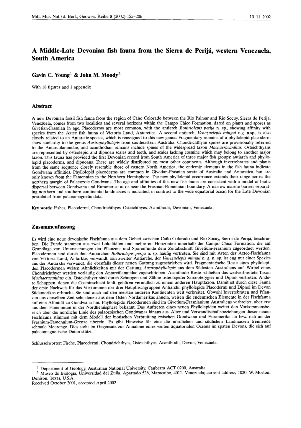 A Middle-Late Devonian Fish Fauna from the Sierra De Perijá, Western