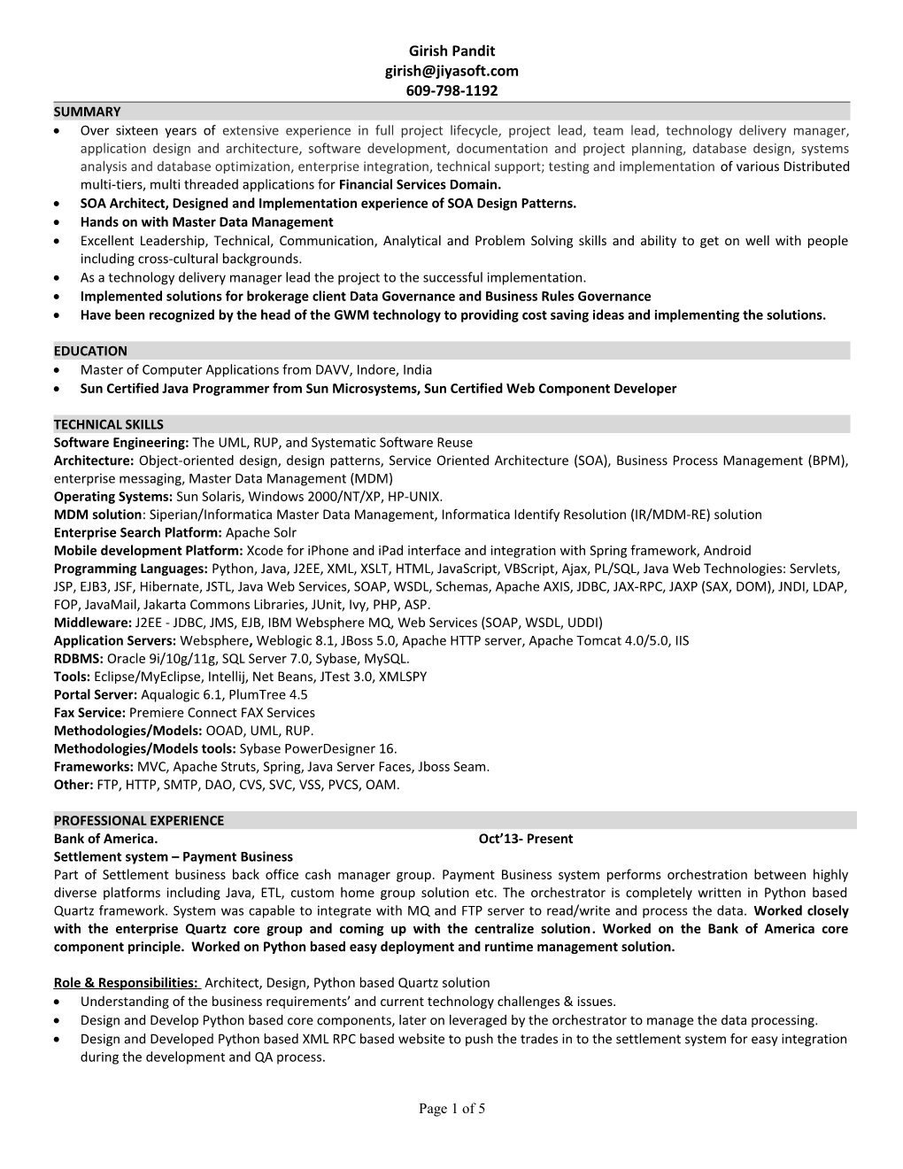 SOA Architect, Designed and Implementation Experience of SOA Design Patterns