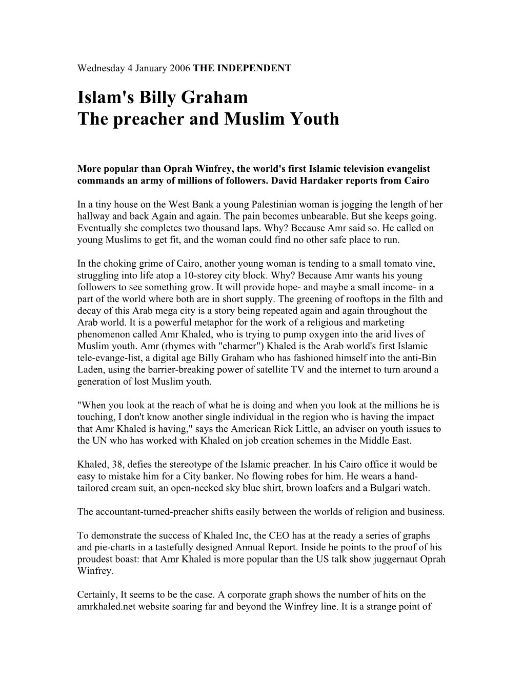 Islam's Billy Graham the Preacher and Muslim Youth [PDF]