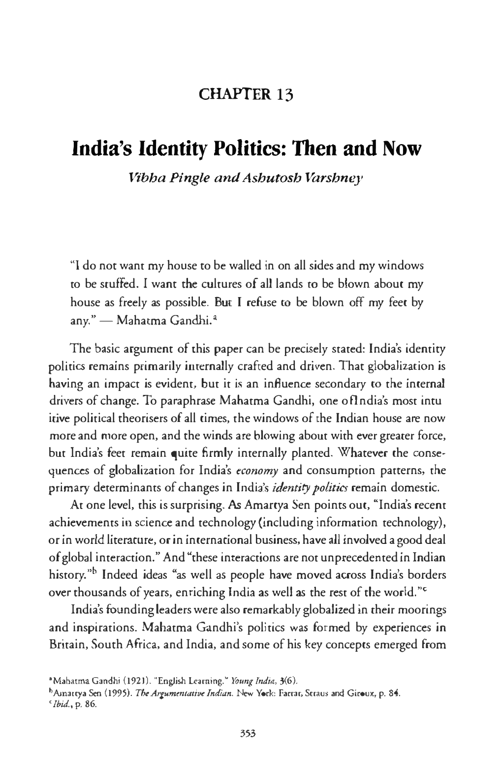 India's Identity Politics: Then and Now