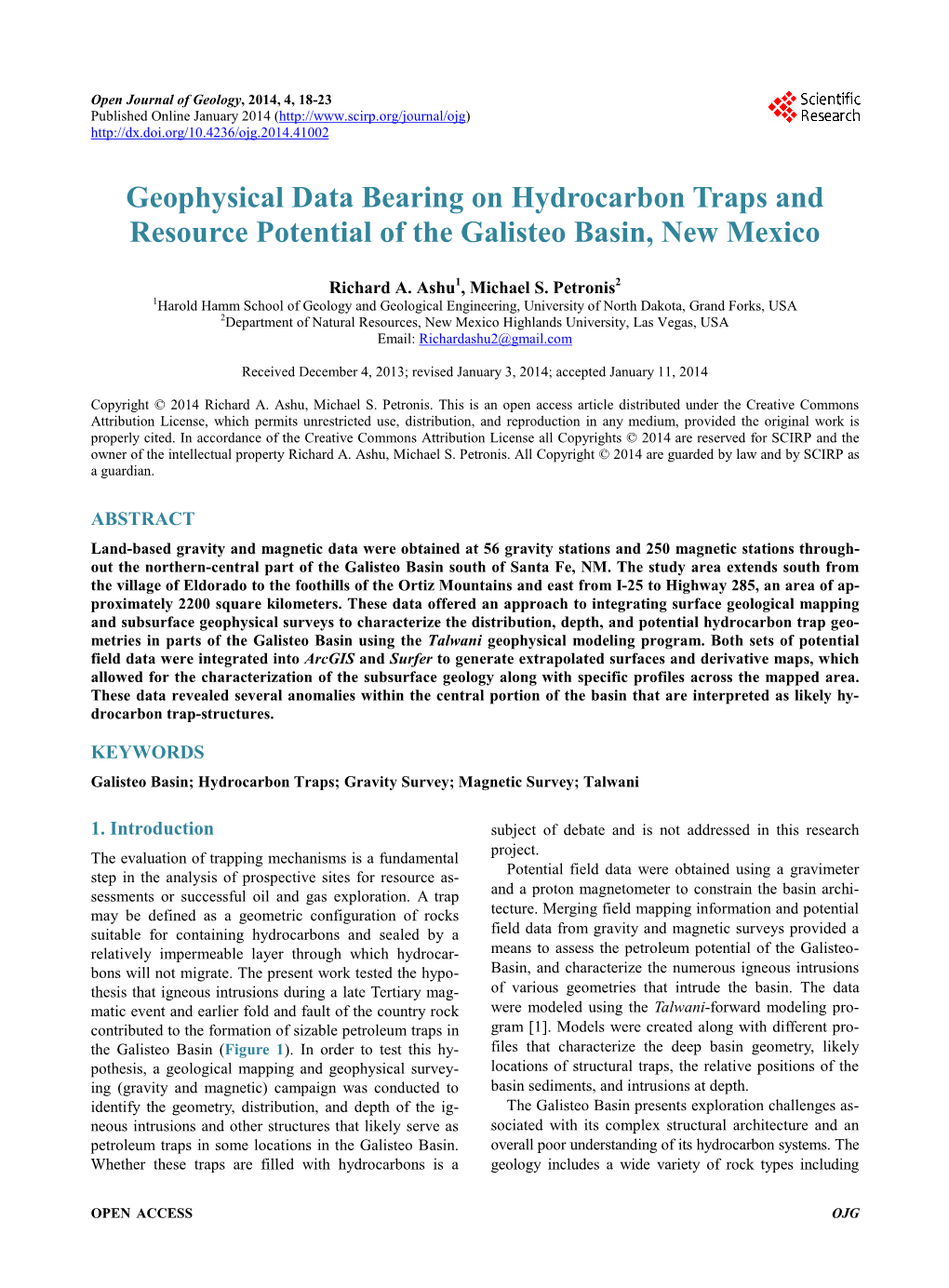 Geophysical Data Bearing on Hydrocarbon Traps and Resource Potential of the Galisteo Basin, New Mexico