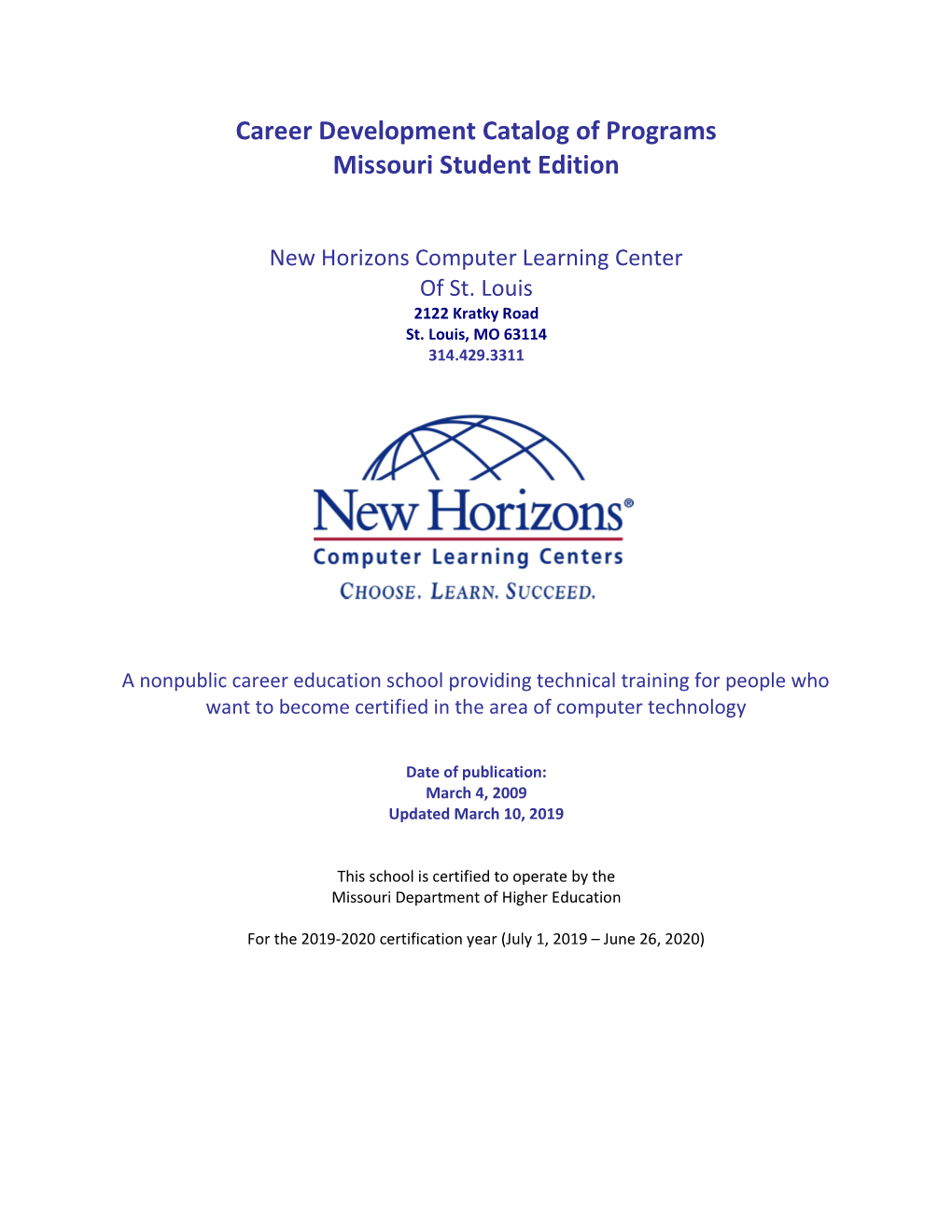 Career Development Catalog of Programs Missouri Student Edition