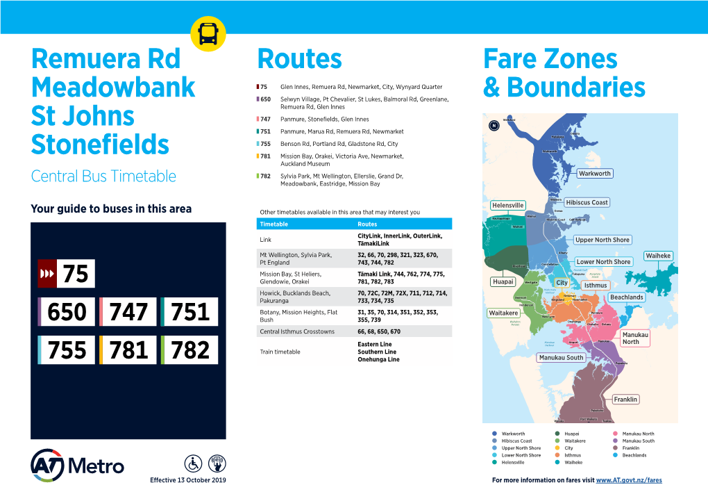 Routes Remuera Rd Meadowbank St Johns Stonefields Fare Zones