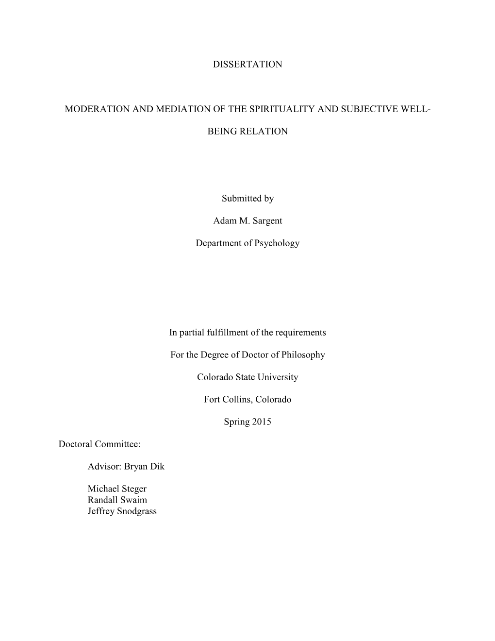 Dissertation Moderation and Mediation of the Spirituality