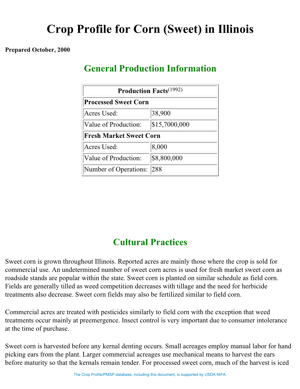 Crop Profile for Corn (Sweet) in Illinois