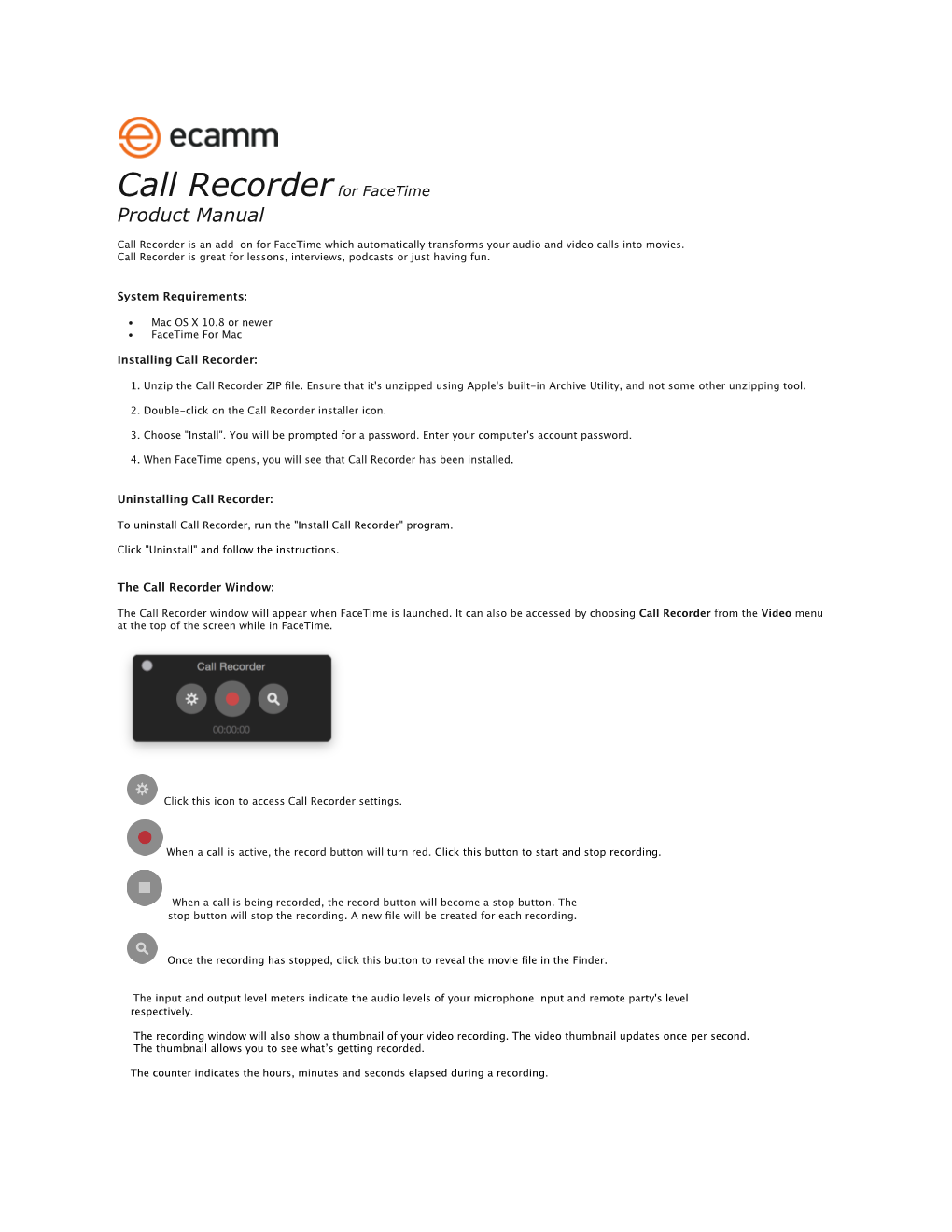 Call Recorder for Facetime Product Manual