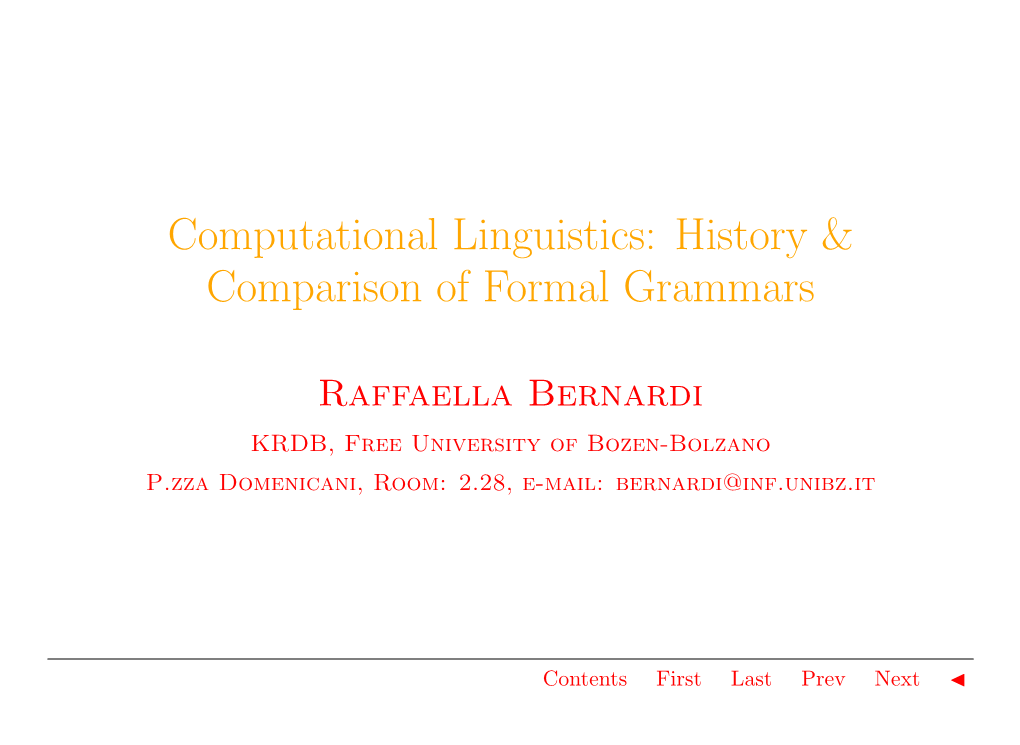 Computational Linguistics: History & Comparison of Formal Grammars