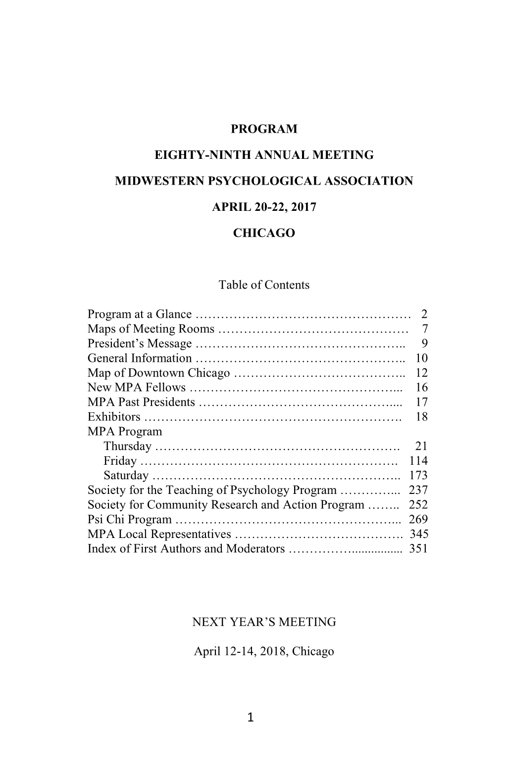 Program Eighty-Ninth Annual Meeting Midwestern