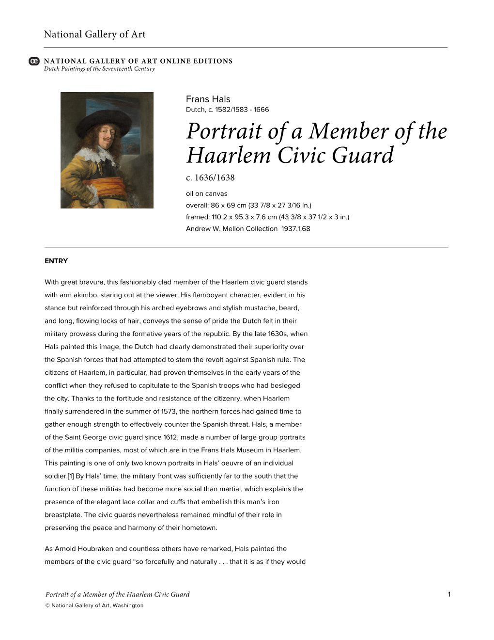 Portrait of a Member of the Haarlem Civic Guard C