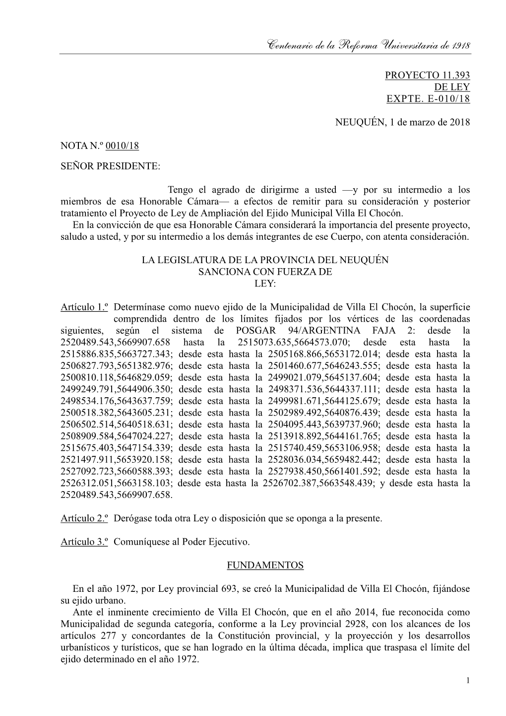 Por El Cual Se Establece La Ampliación Del Ejido Municipal De Villa El Chocón