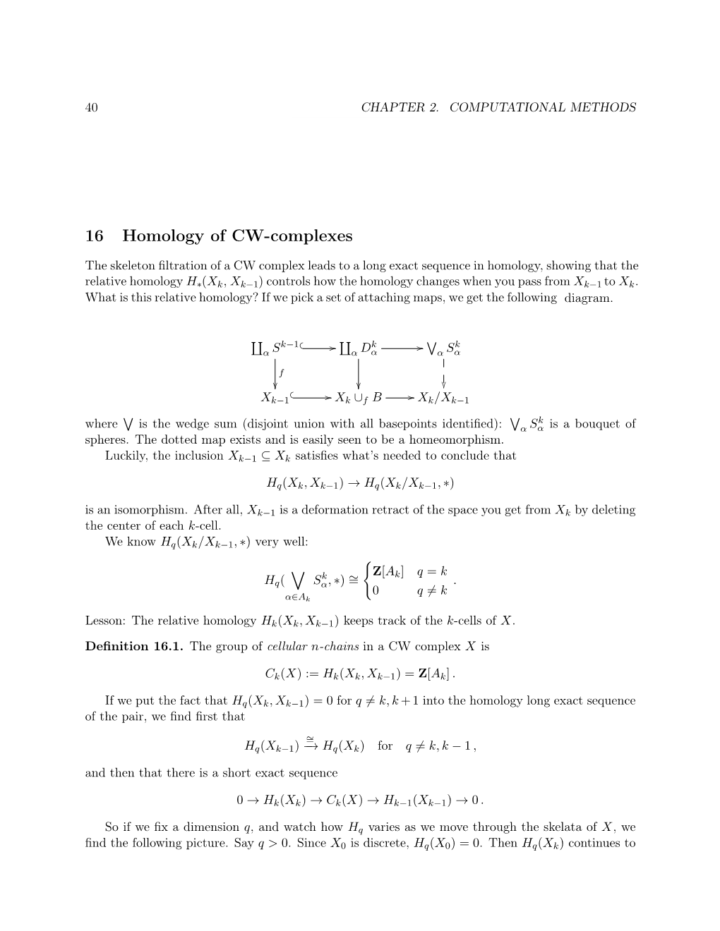 Algebraic Topology I: Lecture 16 Homology of CW-Complexes