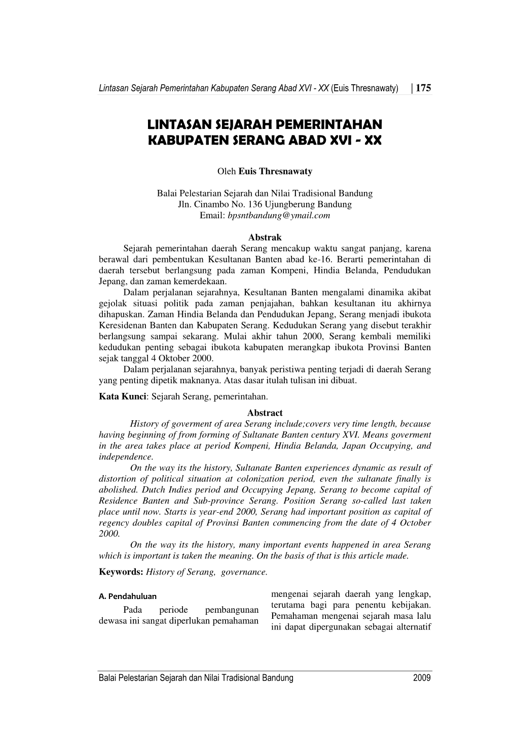 Lintasan Sejarah Pemerintahan Kabupaten Serang Abad XVI-XX