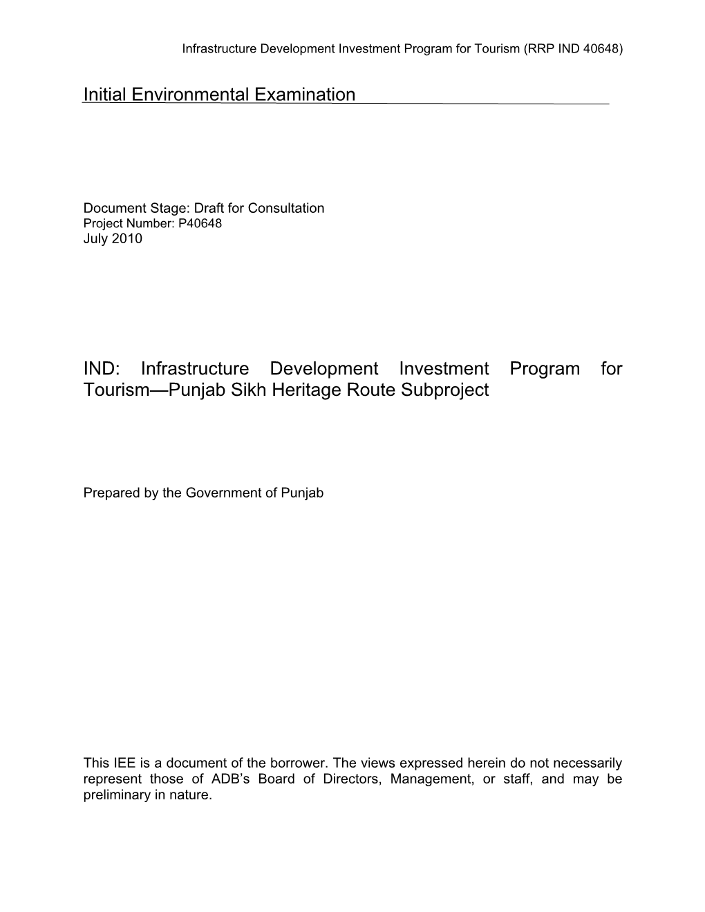 Initial Environmental Examination