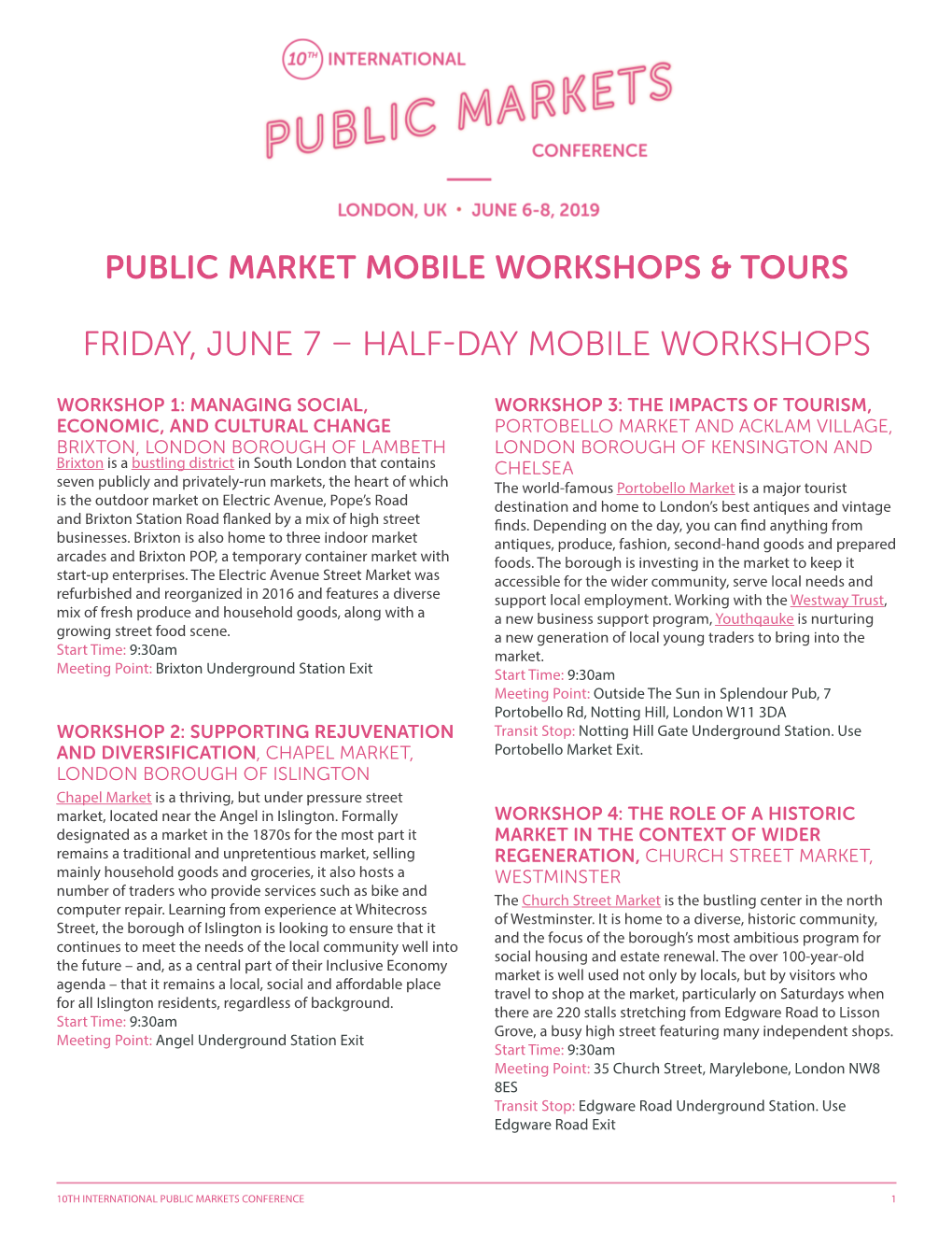 Friday, June 7 – Half-Day Mobile Workshops