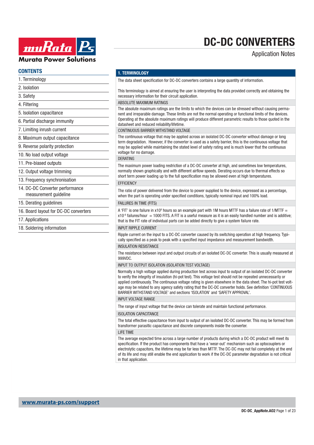 Application Notes | DC-DC Converters | Murata Power Solutions