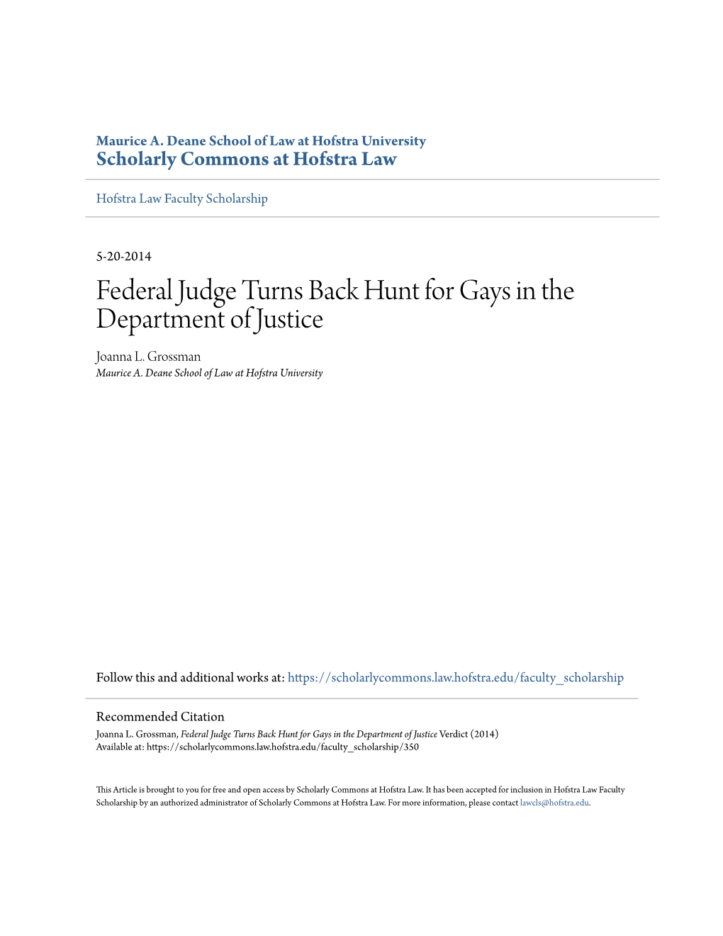 Federal Judge Turns Back Hunt for Gays in the Department of Justice Joanna L
