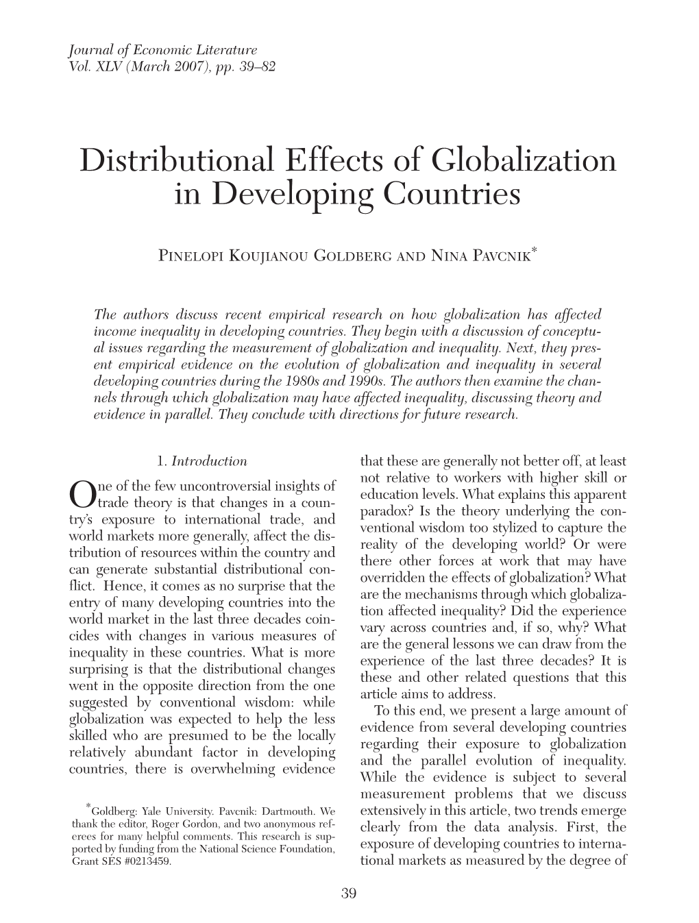 Distributional Effects of Globalization in Developing Countries