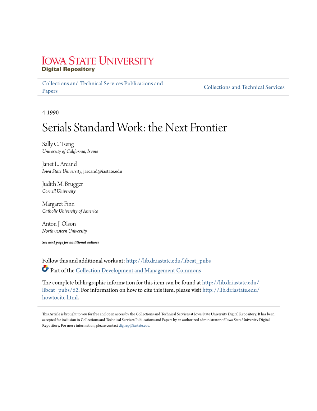 Serials Standard Work: the Next Frontier Sally C