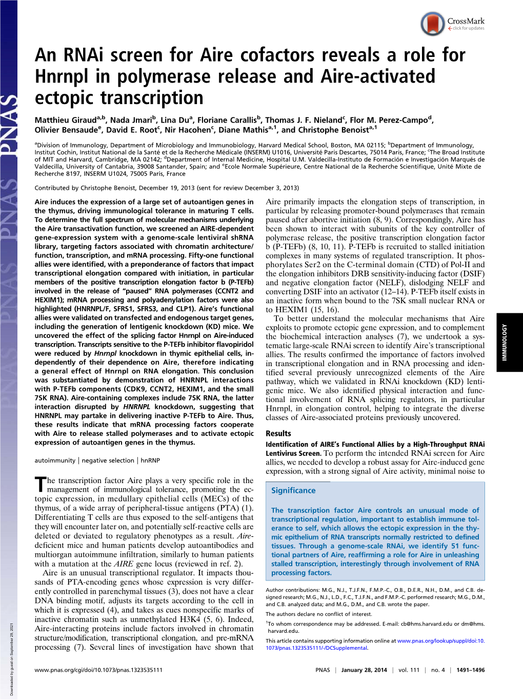 An Rnai Screen for Aire Cofactors Reveals a Role for Hnrnpl in Polymerase Release and Aire-Activated Ectopic Transcription