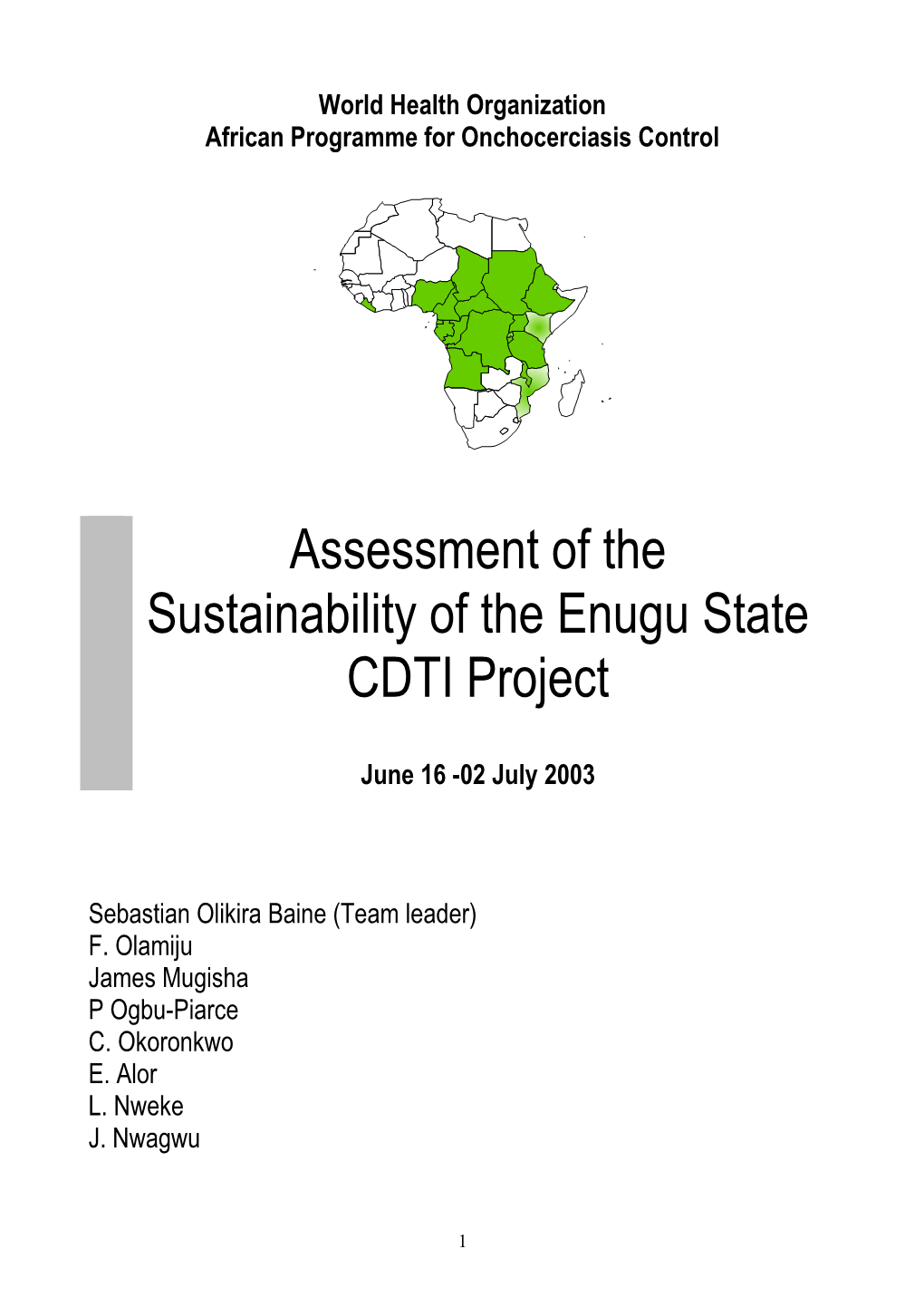 Assessment of the Sustainability of the Enugu State CDTI Project