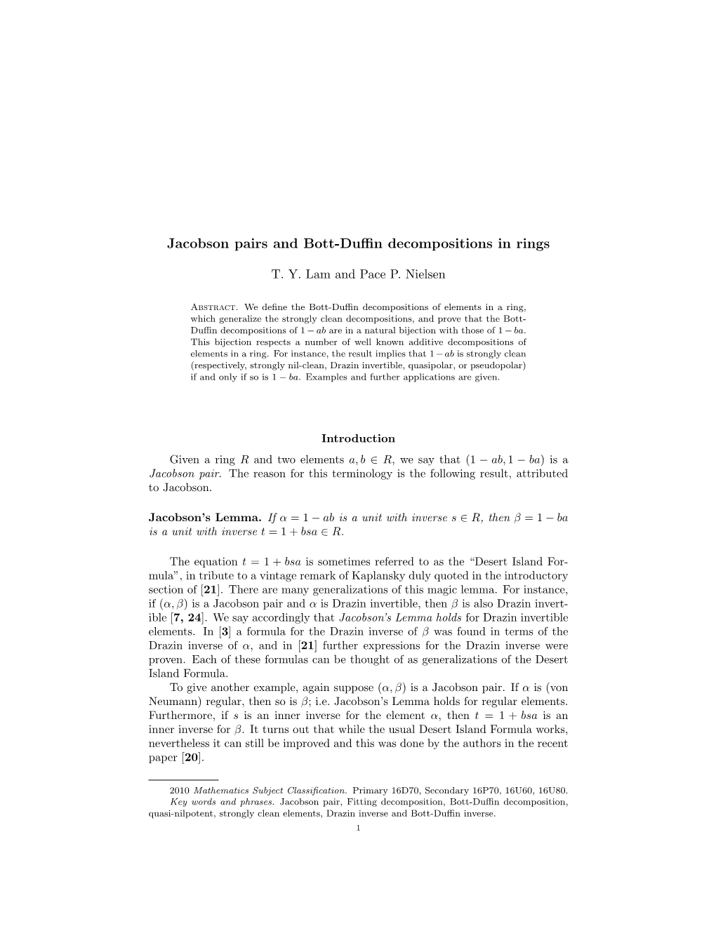 Jacobson Pairs and Bott-Duffin Decompositions in Rings 3