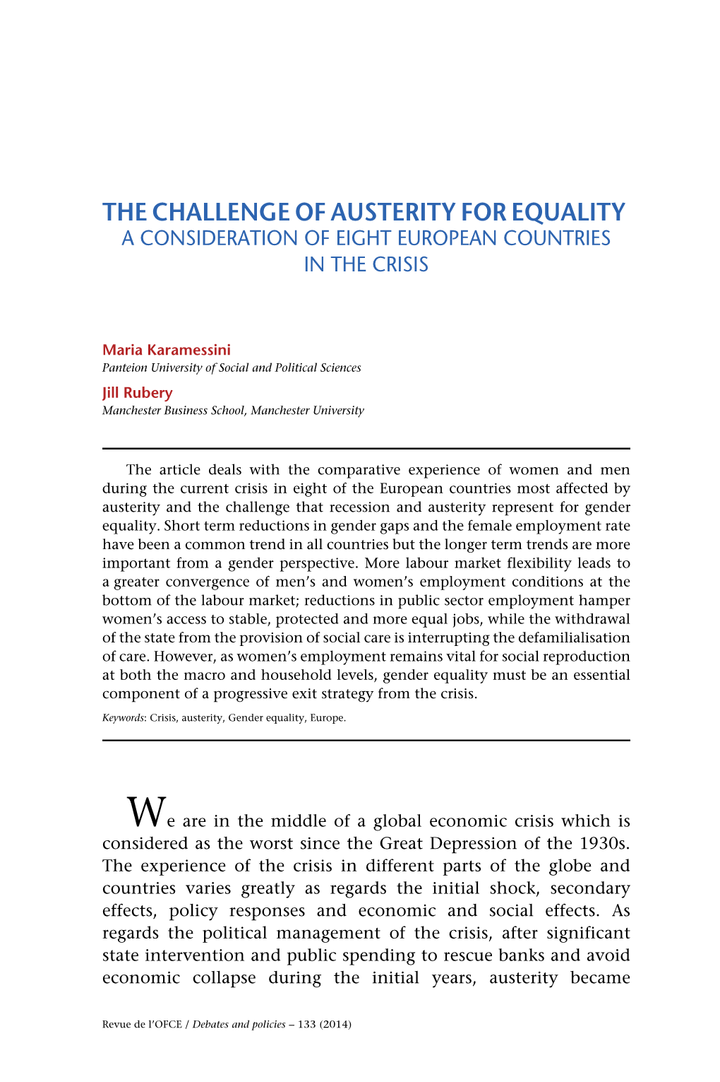 The Challenge of Austerity for Equality a Consideration of Eight European Countries in the Crisis