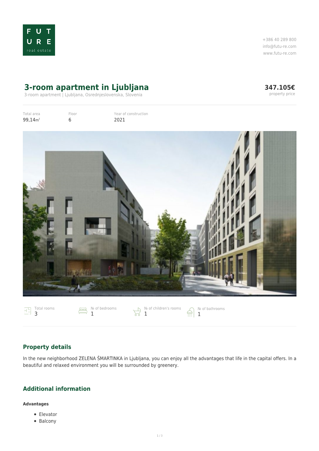 3-Room Apartment in Ljubljana 347.105€ 3-Room Apartment | Ljubljana, Osrednjeslovenska, Slovenia Property Price