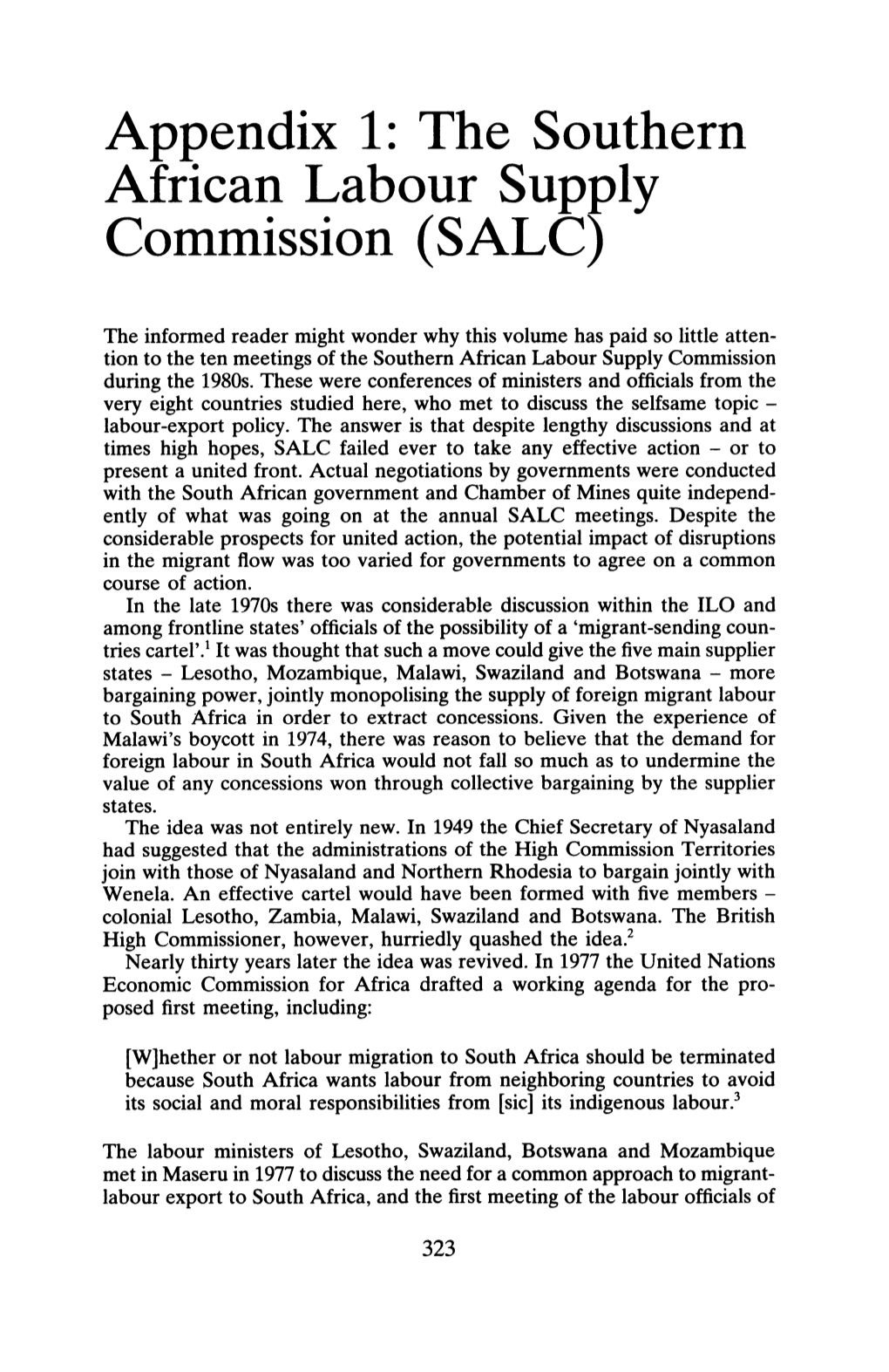 Appendix 1: the Southern African Labour Supply Commission (SALC)