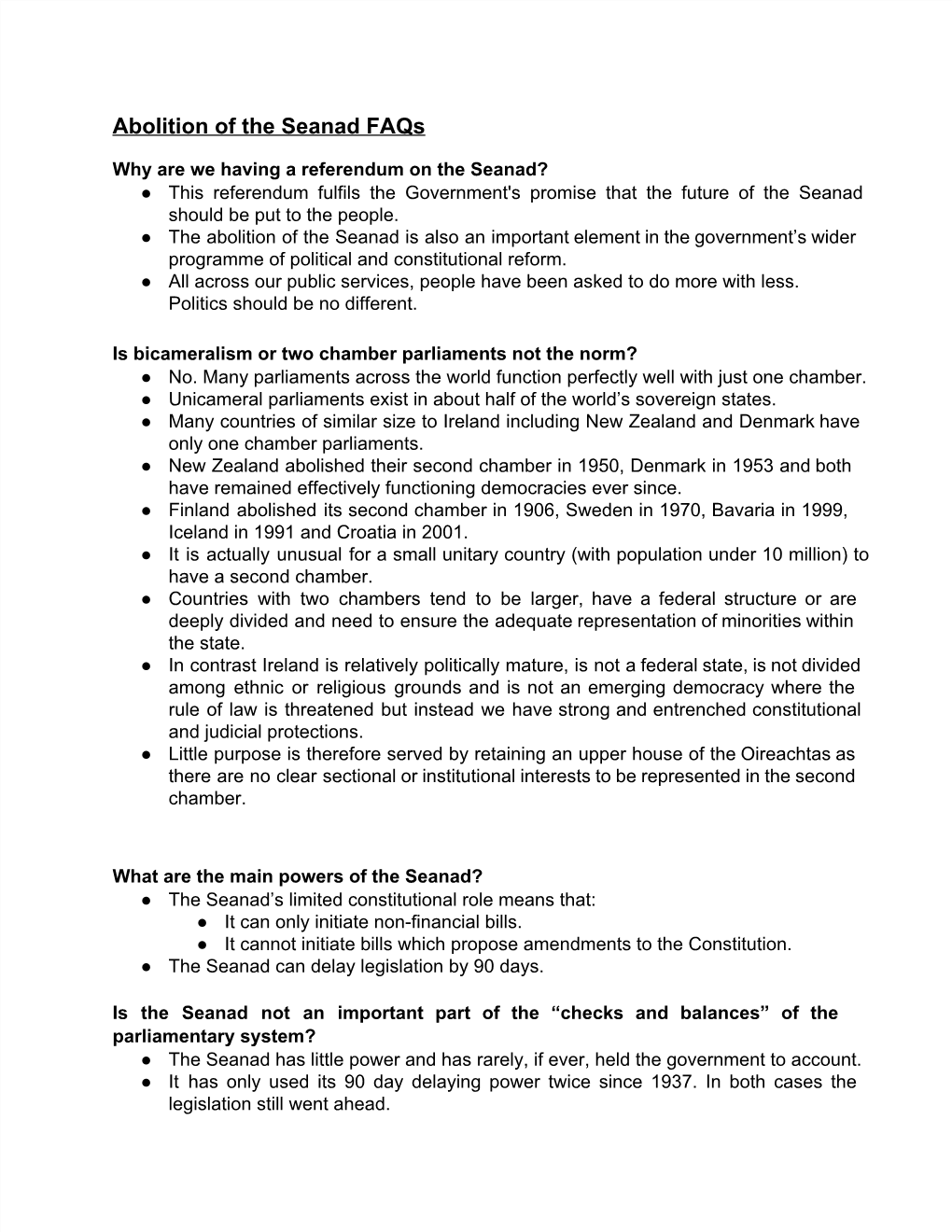 Abolition of the Seanad Faqs