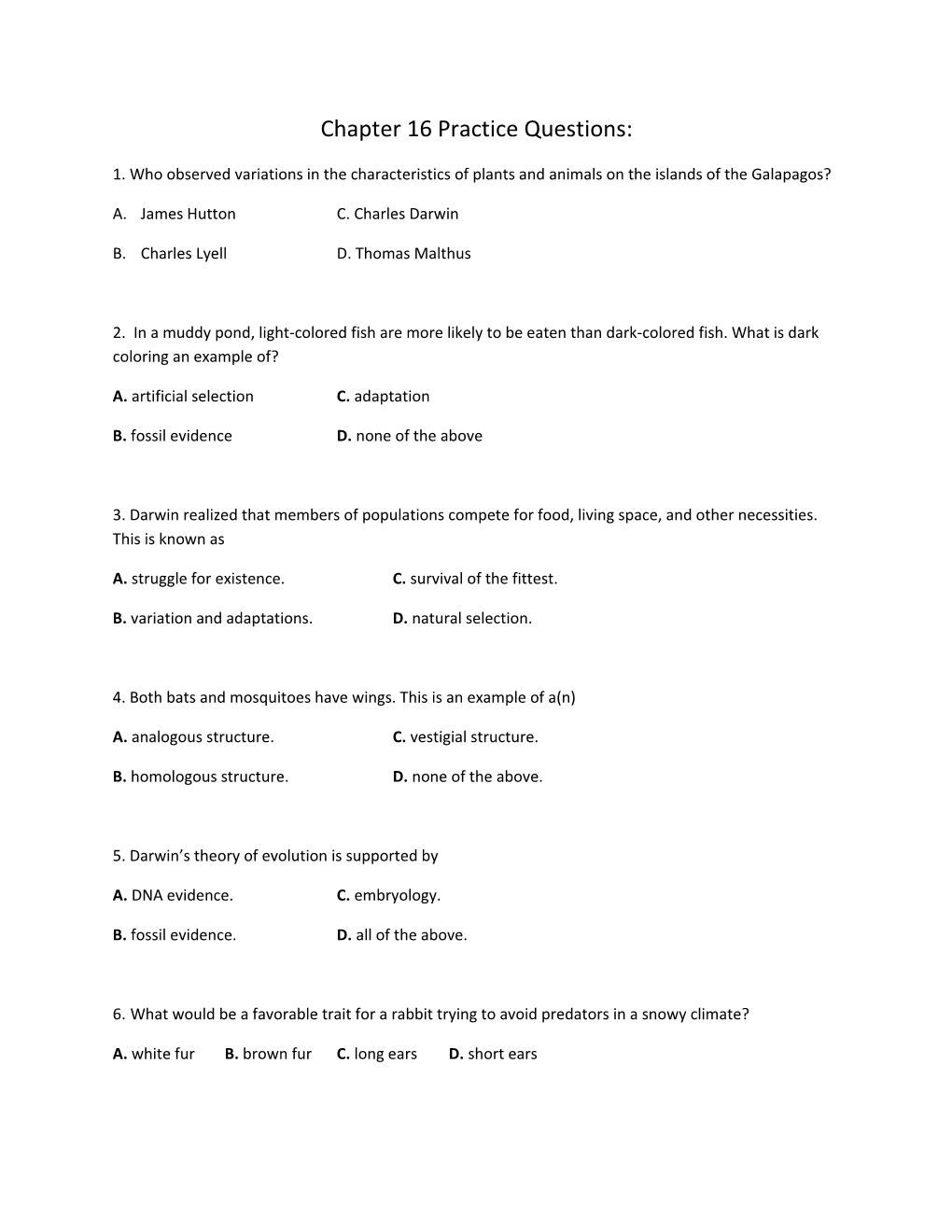 Chapter 16 Practice Questions