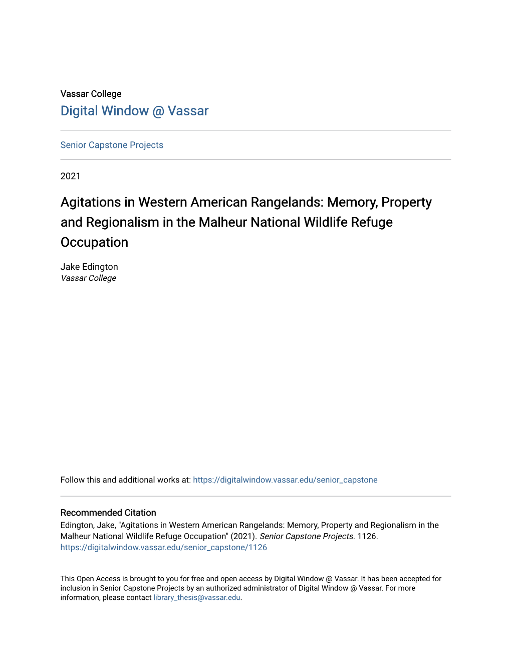 Agitations in Western American Rangelands: Memory, Property and Regionalism in the Malheur National Wildlife Refuge Occupation