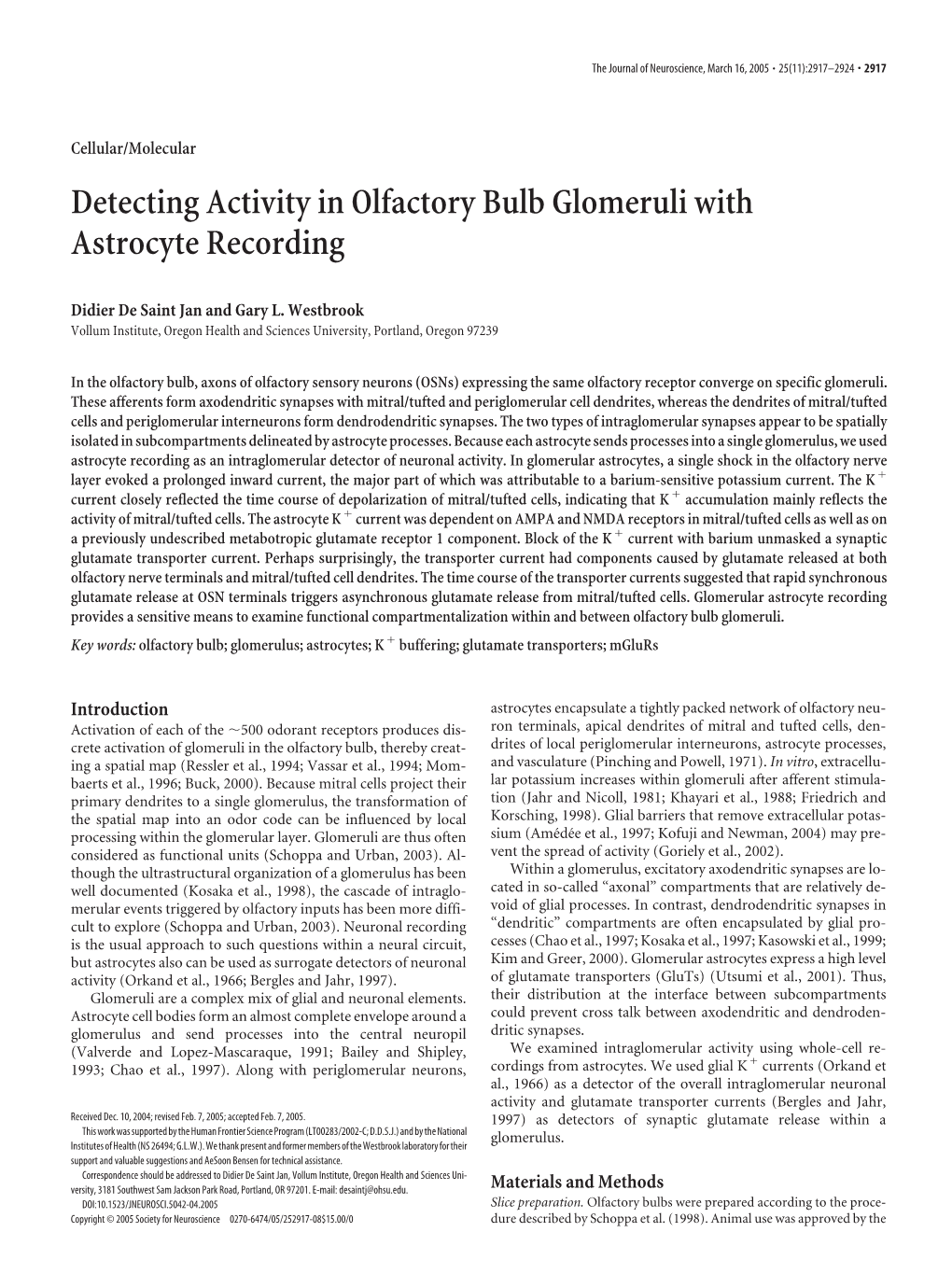 Detecting Activity in Olfactory Bulb Glomeruli with Astrocyte Recording