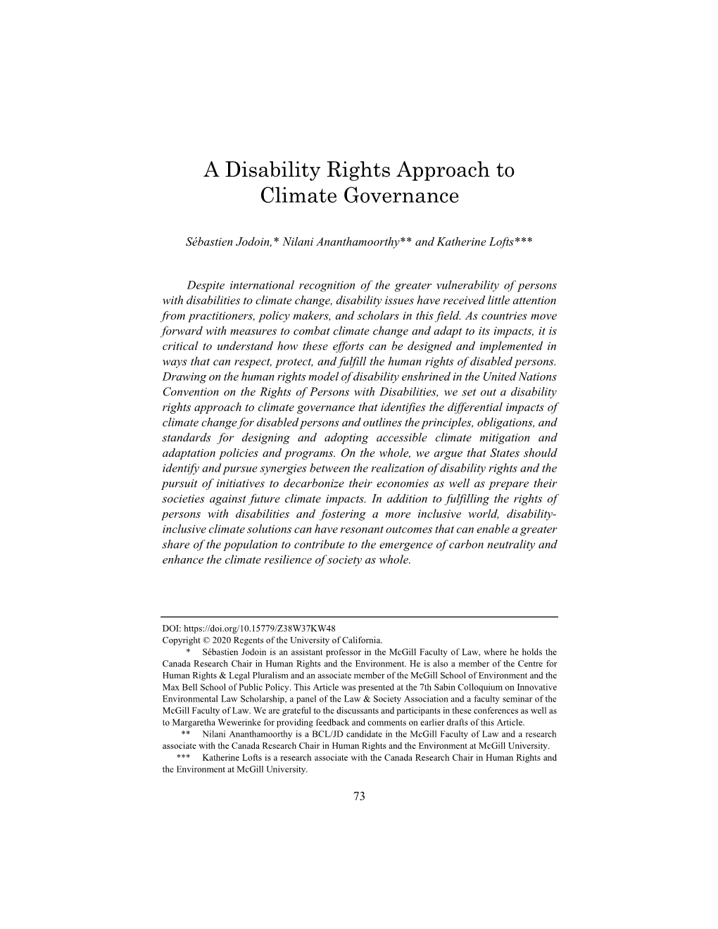 A Disability Rights Approach to Climate Governance