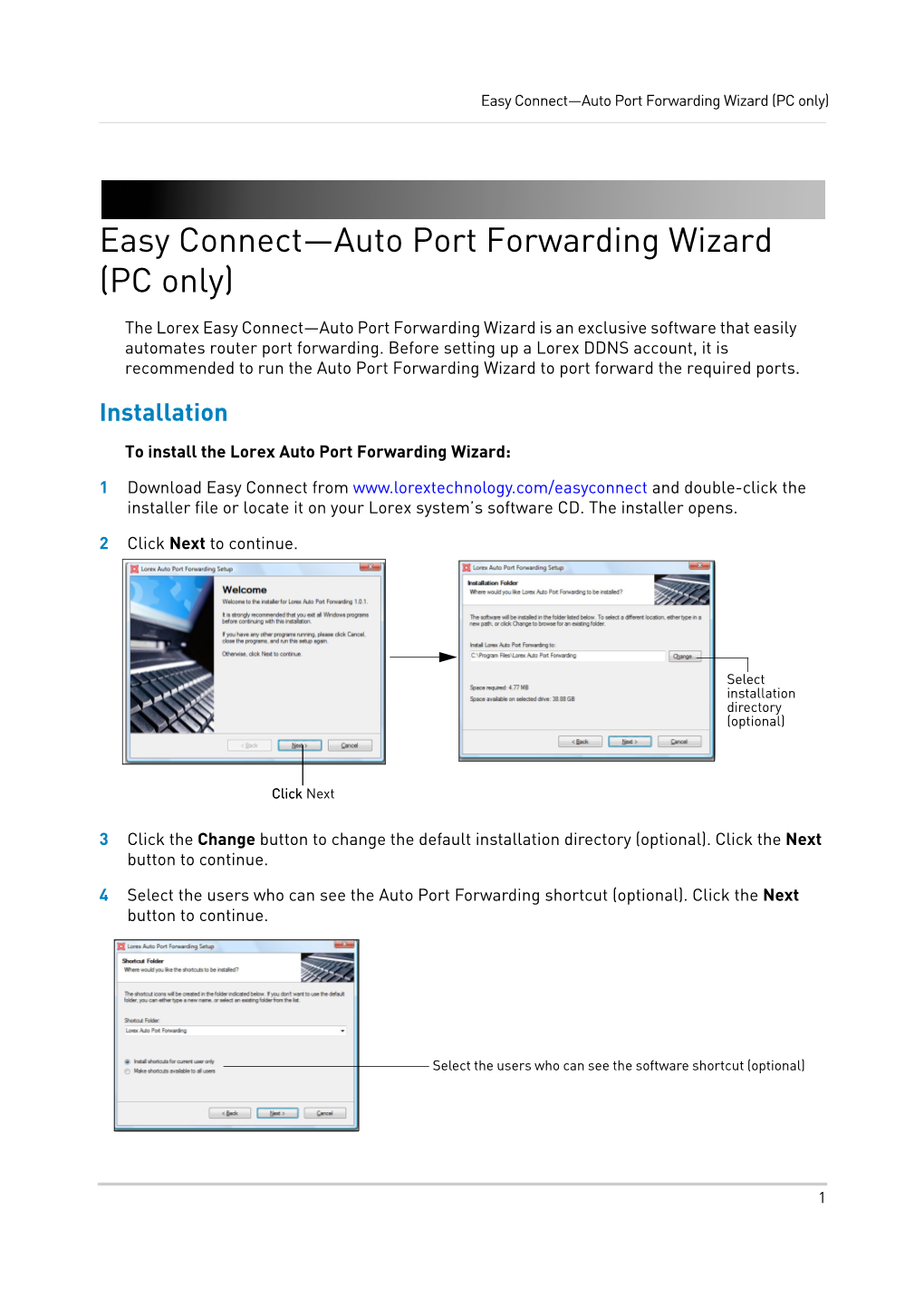 Easy Connect—Auto Port Forwarding Wizard (PC Only)