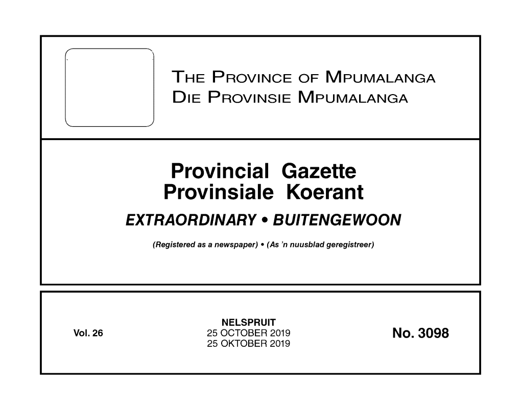 Provincial Gazette Provinsiale Koerant EXTRAORDINARY • BUITENGEWOON