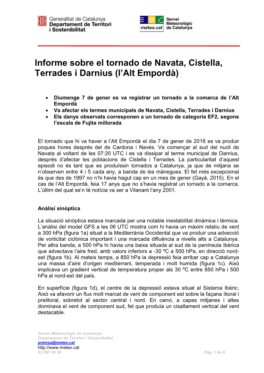 Informe Sobre El Tornado De Navata, Cistella, Terrades I Darnius (L'alt