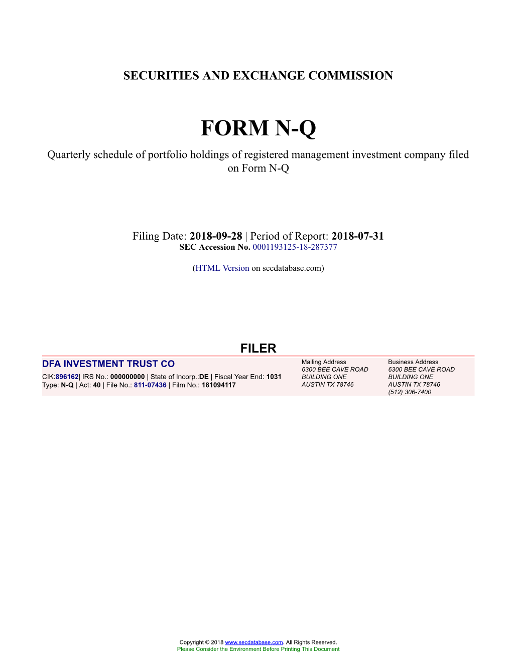 FORM N-Q Quarterly Schedule of Portfolio Holdings of Registered Management Investment Company Filed on Form N-Q