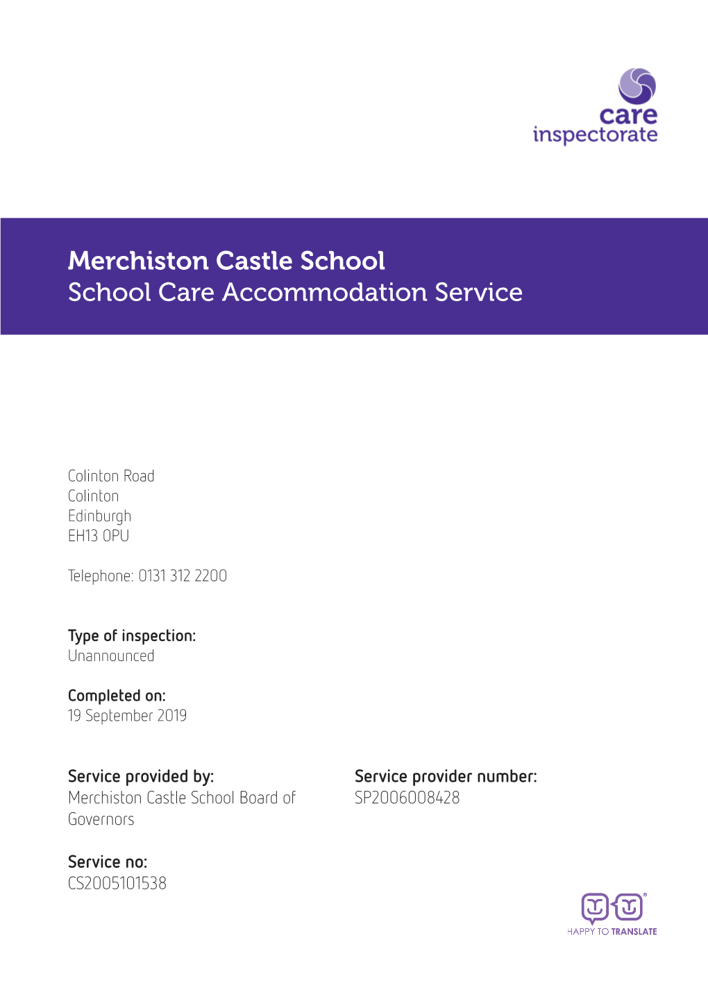 Merchiston Castle School School Care Accommodation Service