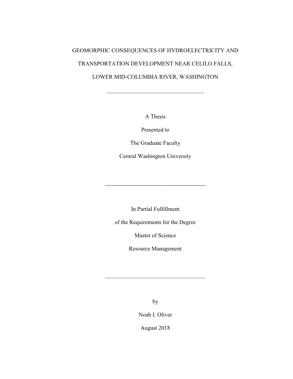 Geomorphic Consequences of Hydroelectricity And