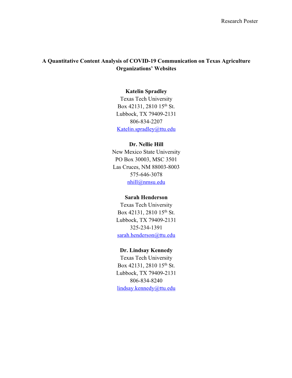 Research Poster a Quantitative Content Analysis of COVID-19