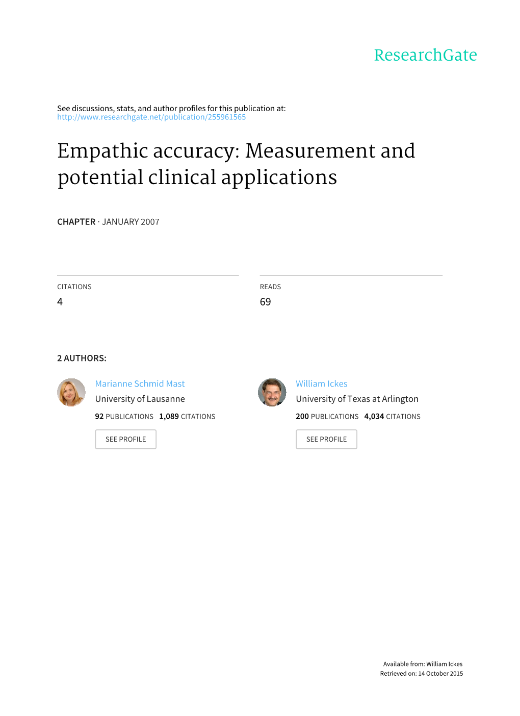 Empathic Accuracy: Measurement and Potential Clinical Applications