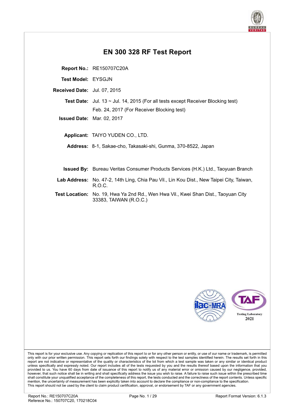 EN 300 328 RF Test Report