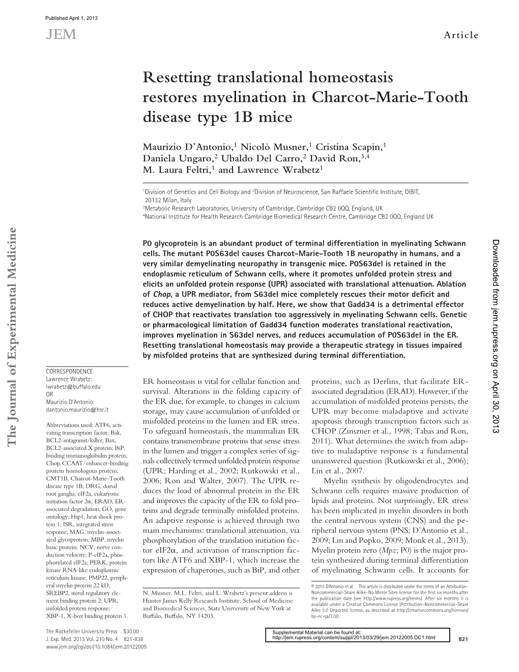 Resetting Translational Homeostasis Restores Myelination in Charcot-Marie-Tooth Disease Type 1B Mice