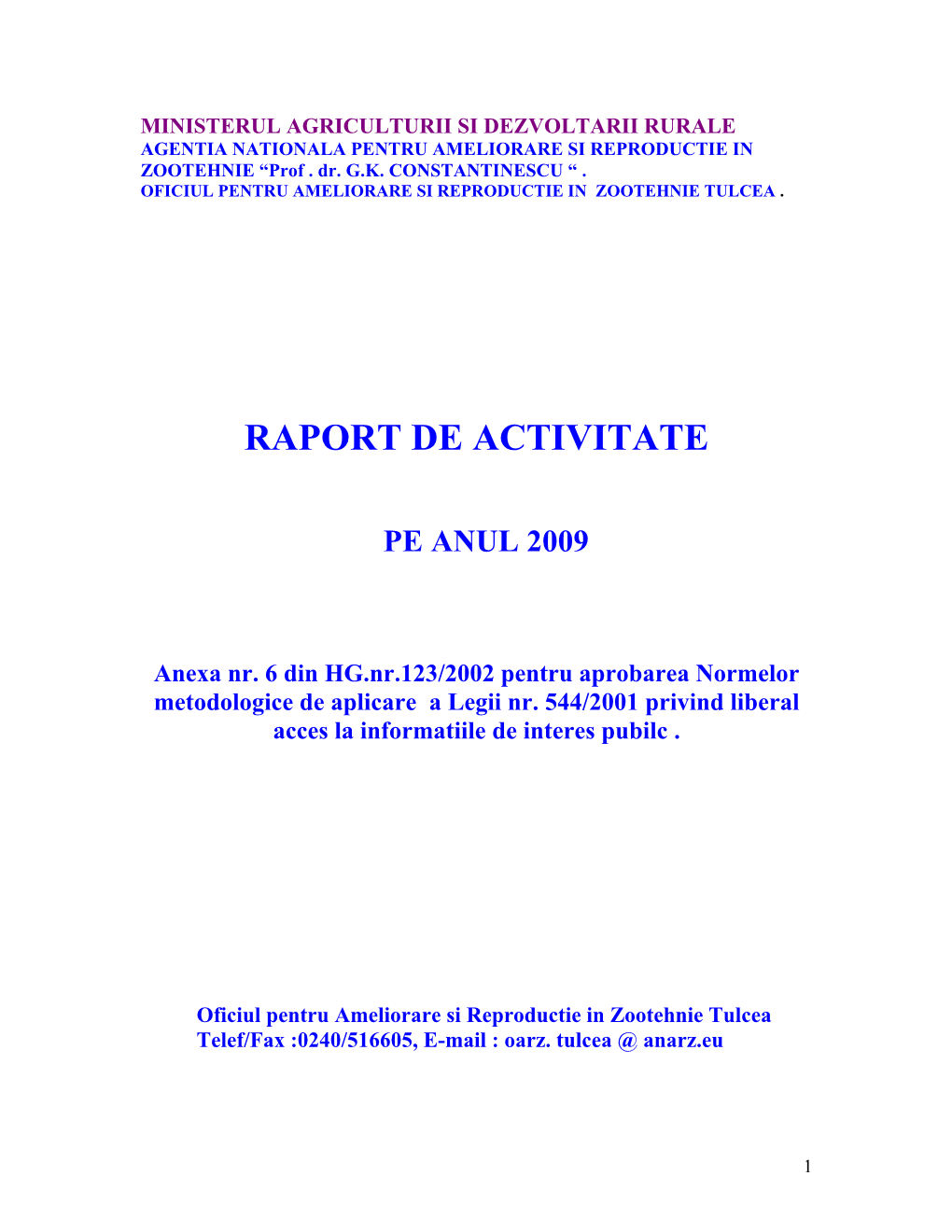 Raport De Activitate