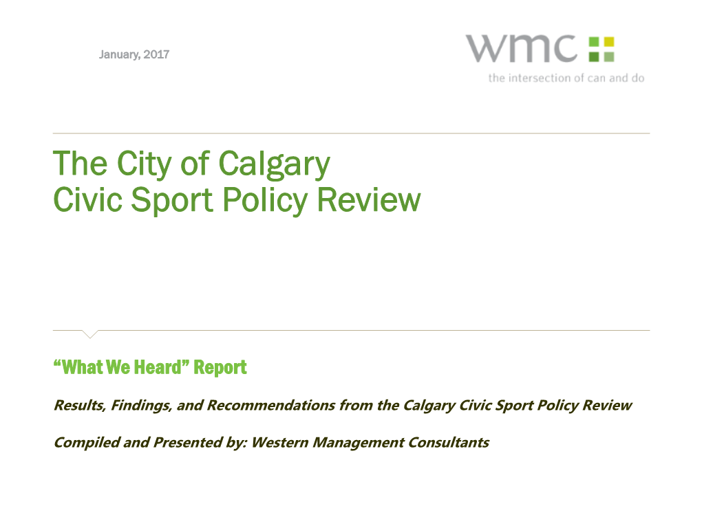 The City of Calgary Civic Sport Policy Review