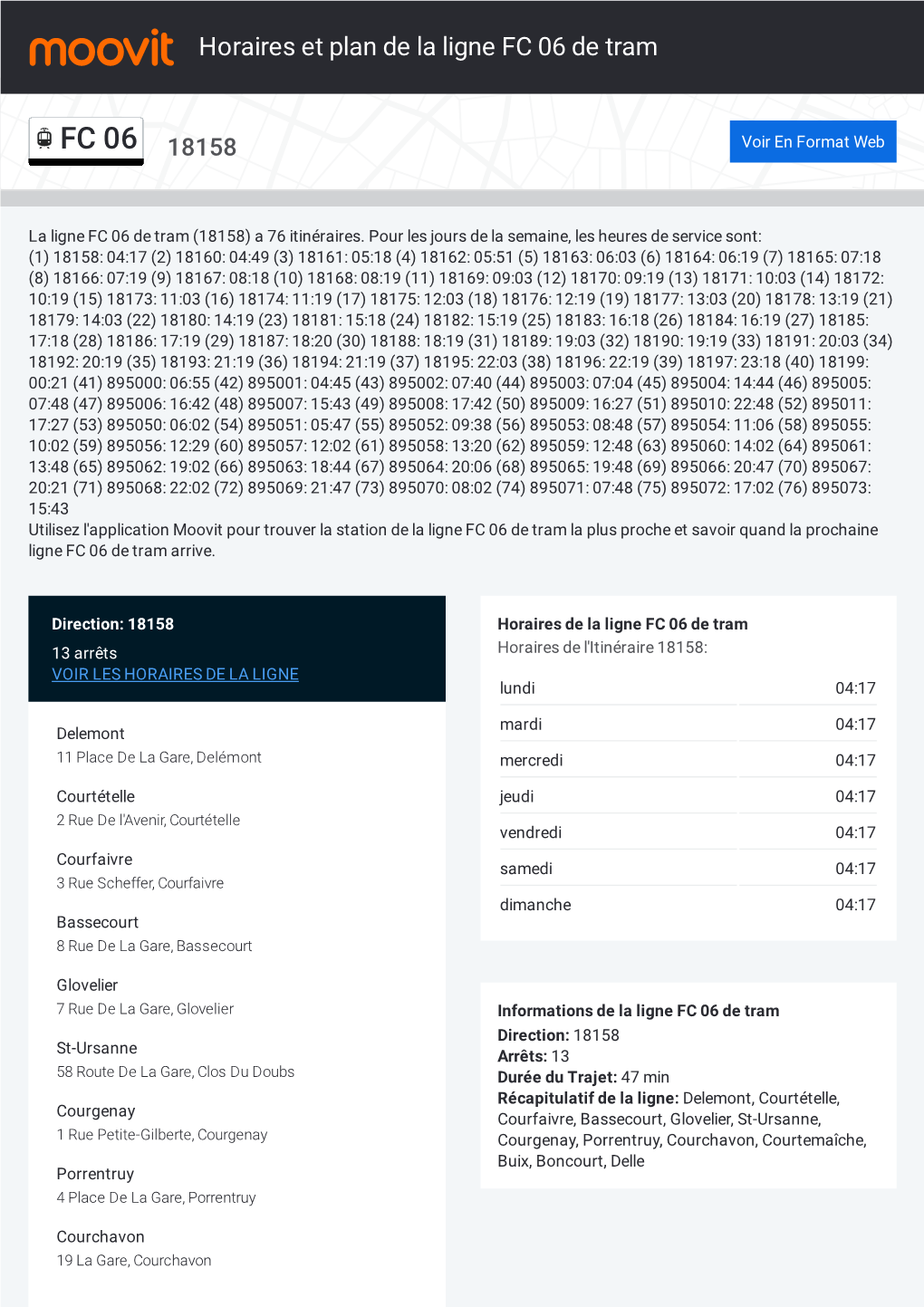 Horaires Et Trajet De La Ligne FC 06 De Tram Sur Une Carte