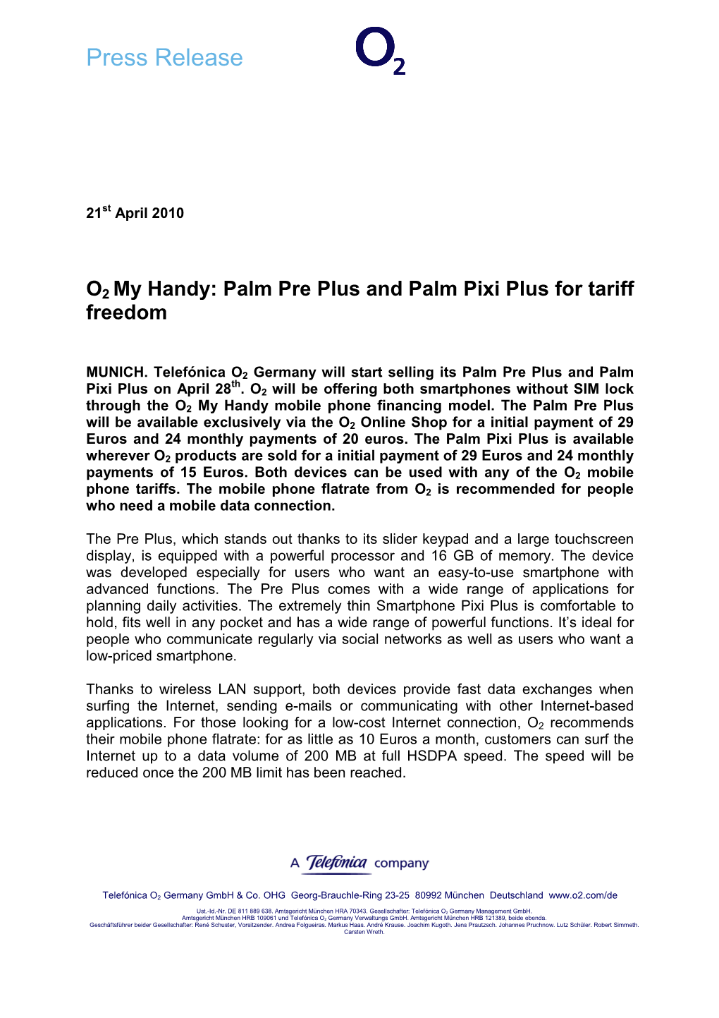 Palm Pre Plus and Palm Pixi Plus for Tariff Freedom