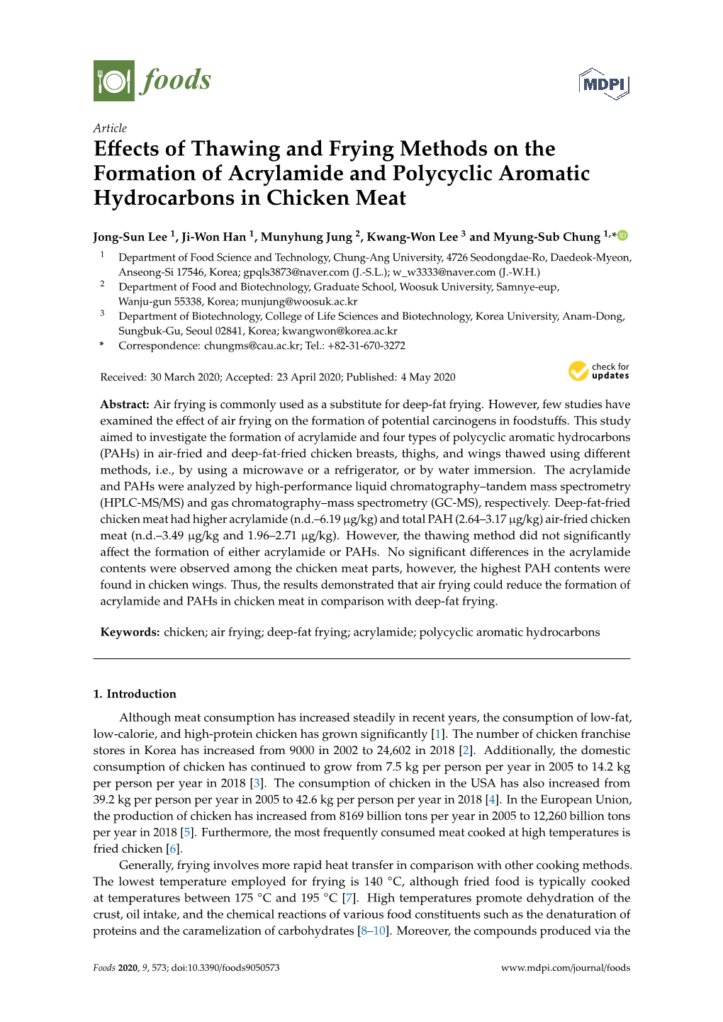 Effects of Thawing and Frying Methods on the Formation Of