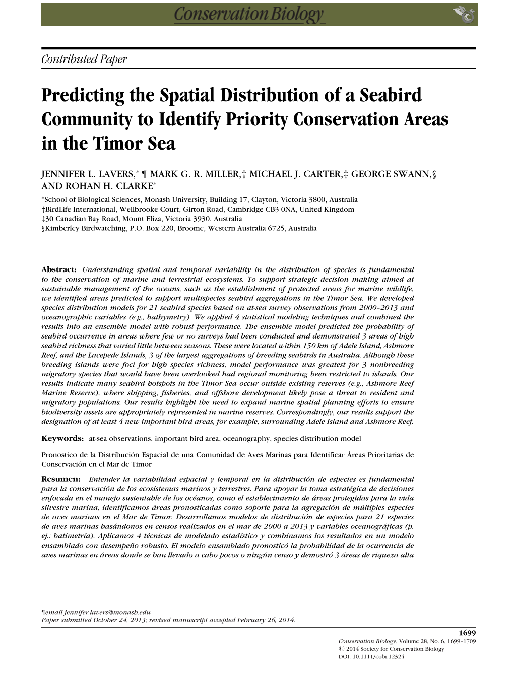 Predicting the Spatial Distribution of a Seabird Community to Identify Priority Conservation Areas in the Timor Sea