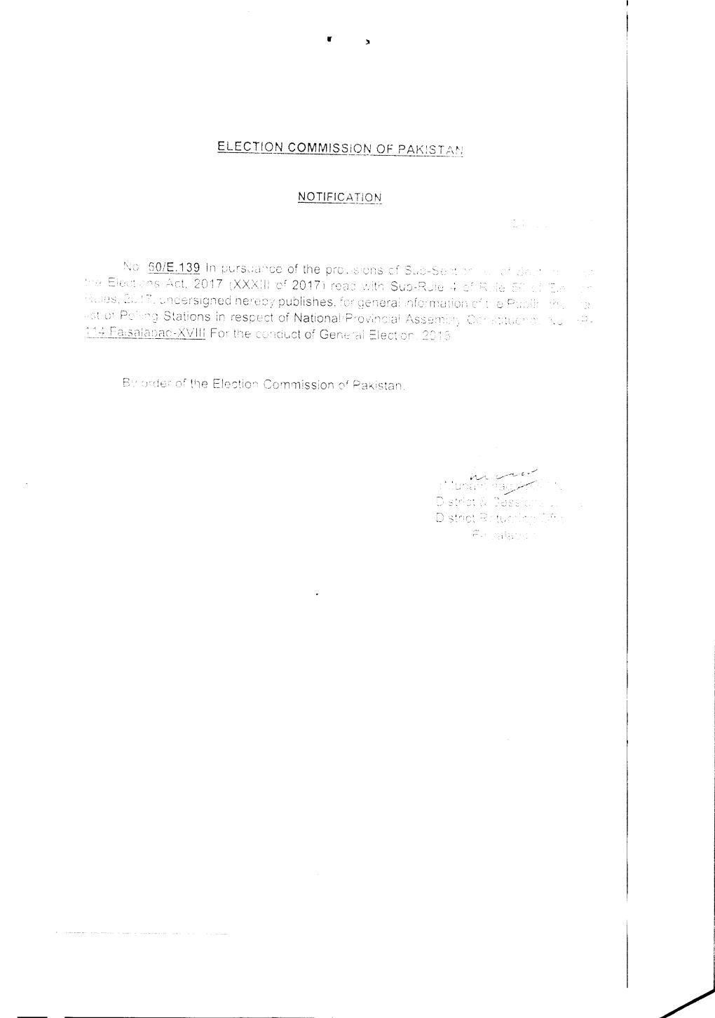 Election Commission of Pakistan Notification 2